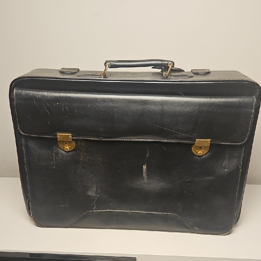 Vintage Principe Black Leather Briefcase Suitcase Luggage Buisness Bag